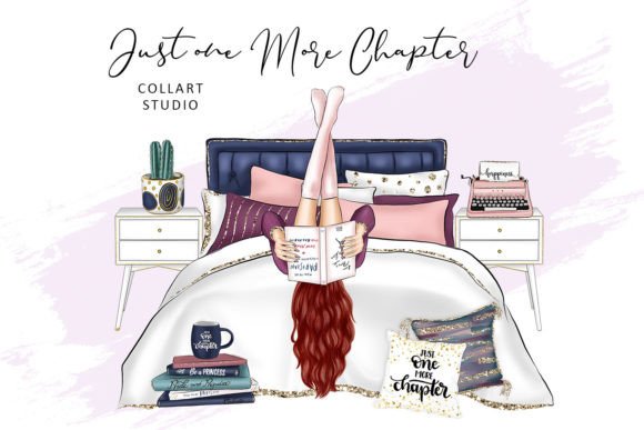 Book Lover Girl Reading Home Bedroom Clipart