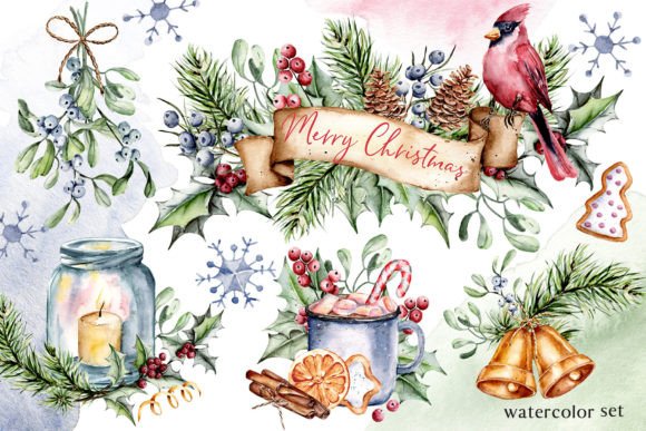 Christmas Watercolor Set, PNG Files