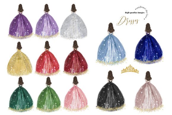 Colorful Princess Dresses Clipart Bundle