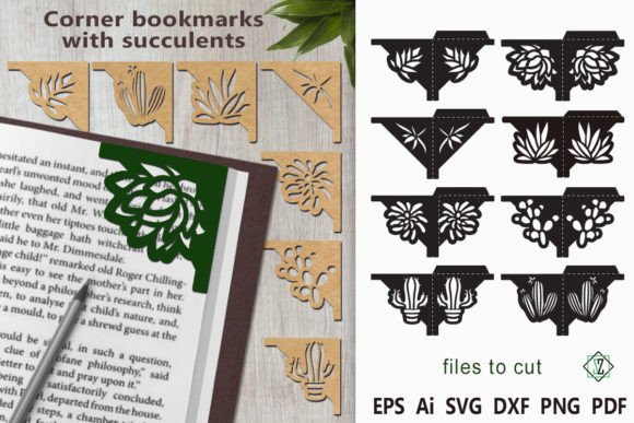 Corner Bookmarks with Succulents SVG