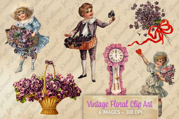 Vintage Antique Purple Flower Clip Art